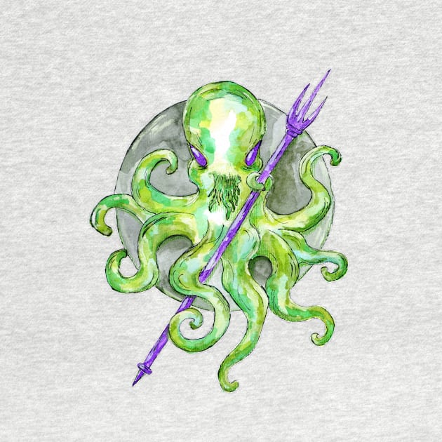 Green Octopus with Purple Trident by ZeichenbloQ